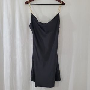 Urban Outfitters Cowl Neck Mini Dress in Black with Gold Chain Straps Size L